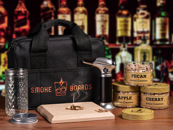 Smoke Boards Kit: Includes Wood Chips, Smoke Board, Torch, Mason Jar